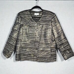 Erin London‎ Blazer Jacket Woman Large Gold Metallic Career Artsy Textured Lined